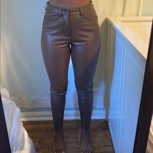 Brown leather vegan leather skinny pants